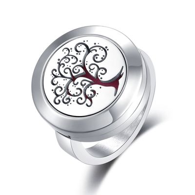 Mesinya Fancy Tree aromatherapy Ring/ 316L s.steel Essential Oils Diffuser Locket Ring (Size 8)