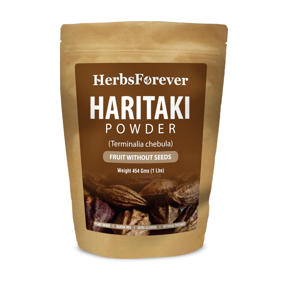 HerbsForever Haritaki (Terminalia Chebula) Ayurvedic Fruit Powder- Without Seeds | Supports Digestion & Gut Regularity, Vata Detox | Wild Harvested, Non GMO | Ultra Clean | Steam Treated | 16oz-1LBS