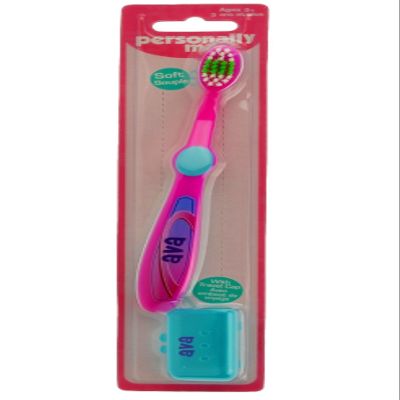 Personally Me Kids Soft Toothbrush Childrens Personalized Name AVA Pink & Green 3+ by Stravina