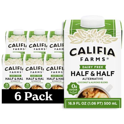 Califia Farms - Unsweetened Better Half, Half And Half Substitute, 16.9 Oz (Pack of 6), Almond Milk, Coconut Cream, Coffee Creamer, Keto, Shelf Stable, Dairy Free, Plant Based, Vegan