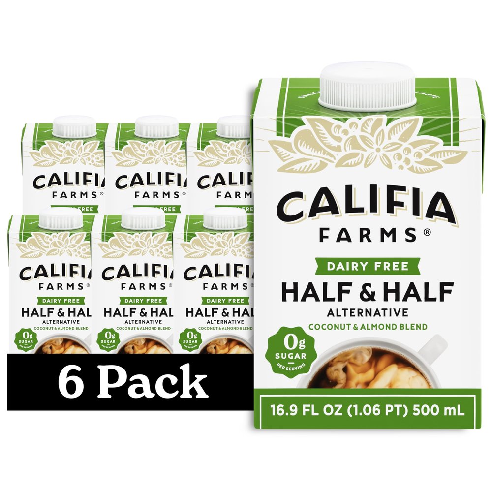 Califia Farms - Unsweetened Better Half, Half And Half Substitute, 16.9 Oz (Pack of 6), Almond Milk, Coconut Cream, Coffee Creamer, Keto, Shelf Stable, Dairy Free, Plant Based, Vegan