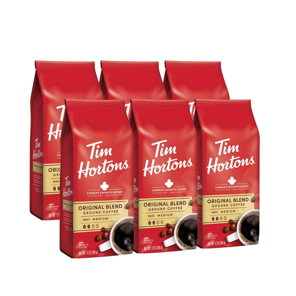 Tim Hortons Original Blend, Medium Roast Ground Coffee, Perfectly Balanced, Always Smooth, Made with 100% Arabica Beans, 12 Ounce (Pack of 6)