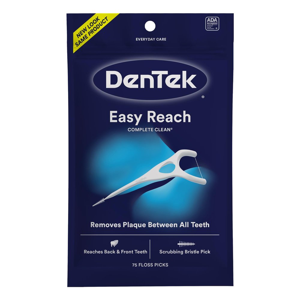Dentek Complete Clean Easy Reach Floss Picks, Break & Shred-Proof Dental Floss Picks, 75 Count