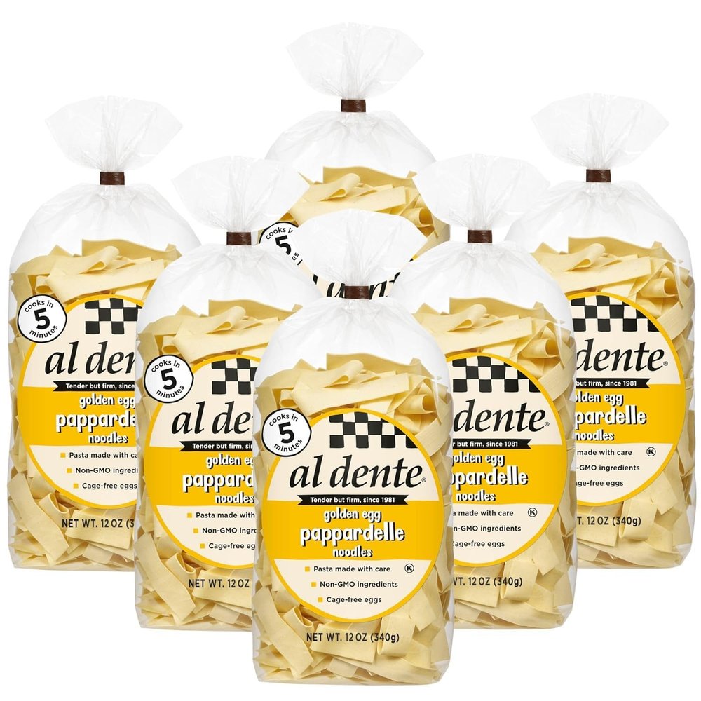 Al Dente Pappardelle  All-Natural, Hand-Crafted Egg Pasta. Delicious And Versatile - Traditional Pasta Noodles Made With Cage-Free Eggs, And Semolina, 12oz Bags (Pack of 6)
