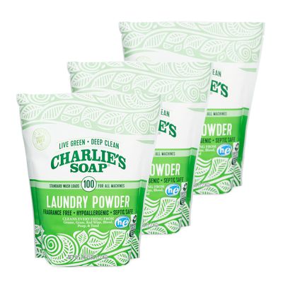Charlies Soap Laundry Powder (100 Loads, 3 Pack) Hypoallergenic Deep Cleaning Washing Powder Detergent  Eco-Friendly, Safe, and Effective