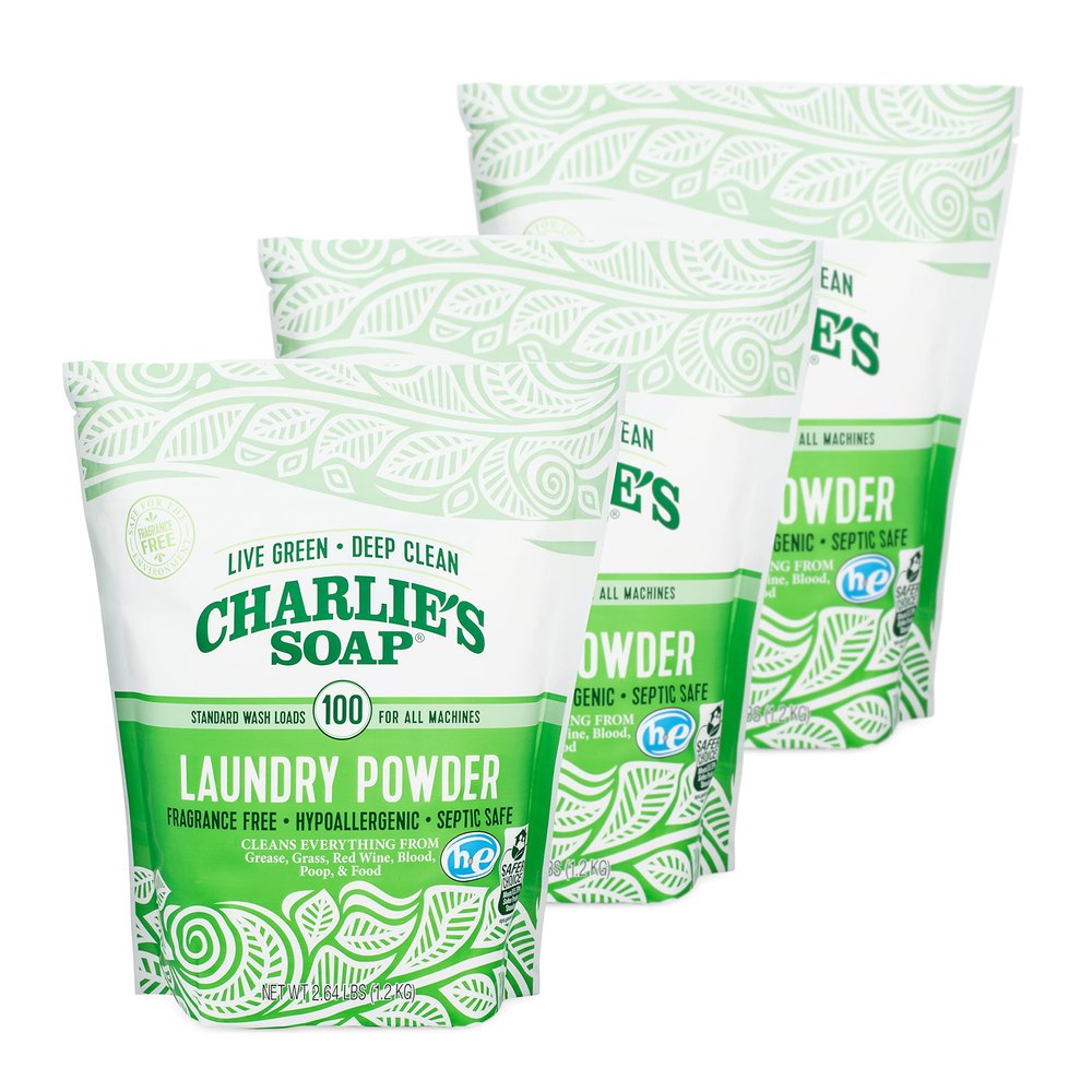 Charlies Soap Laundry Powder (100 Loads, 3 Pack) Hypoallergenic Deep Cleaning Washing Powder Detergent Eco-Friendly, Safe, and Effective