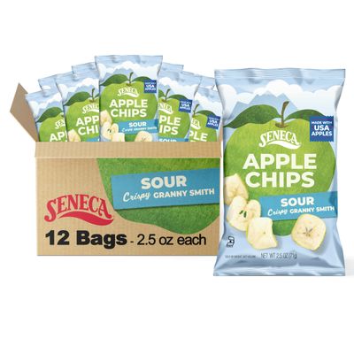 Seneca Sour Apple Chips | Made from Fresh Apples | 100% Granny Smith Apples | Yakima Valley Orchards of Washington | Crisped Apple Perfection | Foil-Freshness bag | 2.5 ounce (Pack of 12)