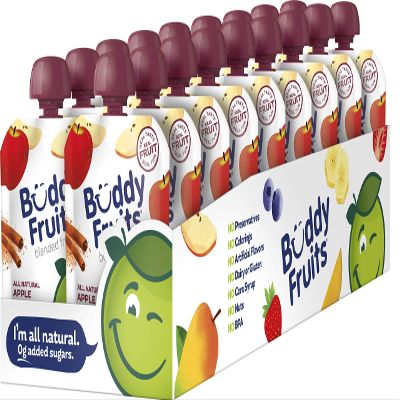 Buddy Fruits Snacks To Go Cinnamon Unsweetened Applesauce 3.2oz Pouch (18pk) Gluten-Nut-Dairy-Preservatives-BPA Free, Non GMO, Kosher