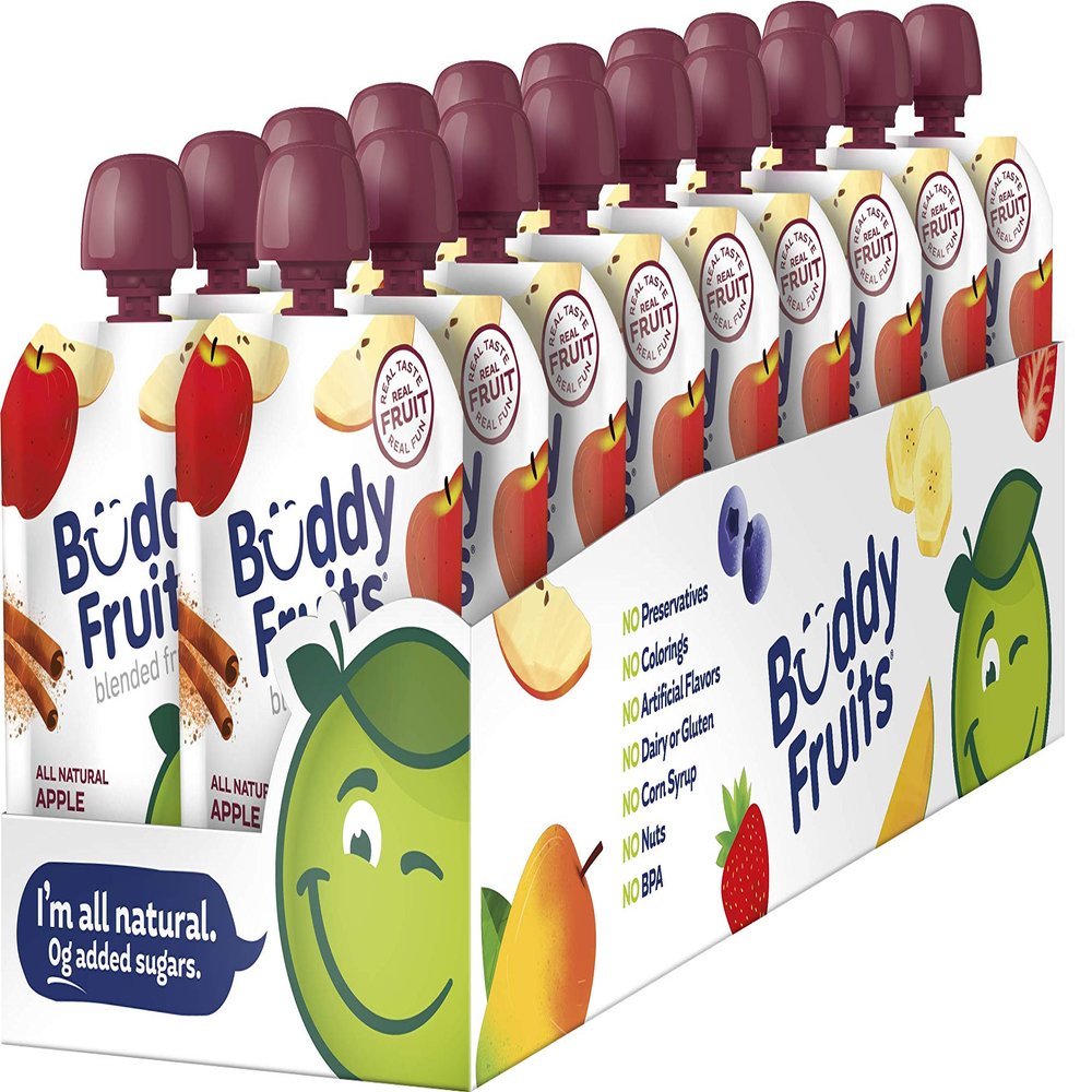 Buddy Fruits Snacks To Go Cinnamon Unsweetened Applesauce 3.2oz Pouch (18pk) Gluten-Nut-Dairy-Preservatives-BPA Free, Non GMO, Kosher