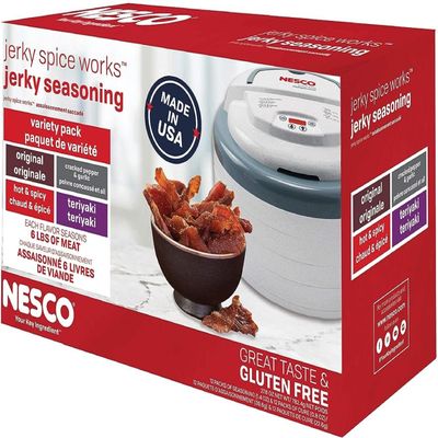 NESCO BJV-25, Jerky Seasoning Original, Hot-N-Spicy, Teriyaki, and Cracked Pepper Flavors, 12 count