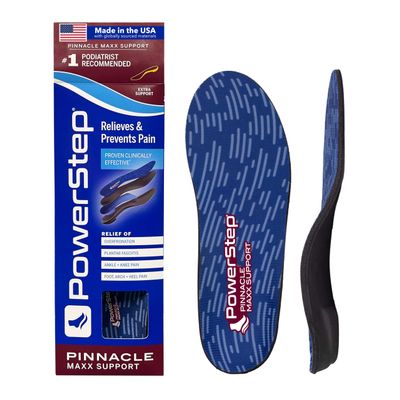 PowerStep Pinnacle Maxx Orthotic Insoles, Maximum Stability & Comfort, Firm & Flexible Angled Heel, Flat Feet & Overpronation, Heavy Duty Shoe Inserts for Men & Women, Made in USA (M 5-5.5, W 7-7.5)