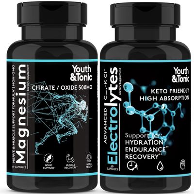 2pk| High Absorption Magnesium Complex + Electrolytes Pills - Mag Minerals Vitamins | Premium Magnesium Citrate Oxide Supplement for Leg Cramps Sore Muscle Bone Support Endurance Recovery Nerve Health