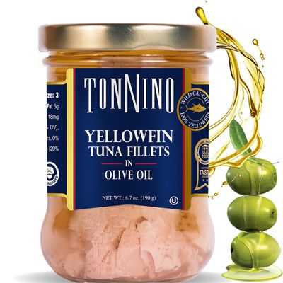 Tonnino Yellowfin Tuna in Olive Oil 6.7oz - Gluten-Free, Omega-3 Rich, 6-Pack - High Protein, Kosher Certified, tuna packets ready to eat, Perfect tuna salad, Tuna Fish Alternative to Salmon