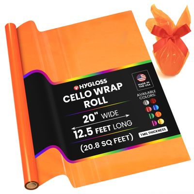Hygloss Products Roll Cellophane Wrap for Crafts, Gifts, and Baskets 20 Inch x 12.5 Feet, Orange