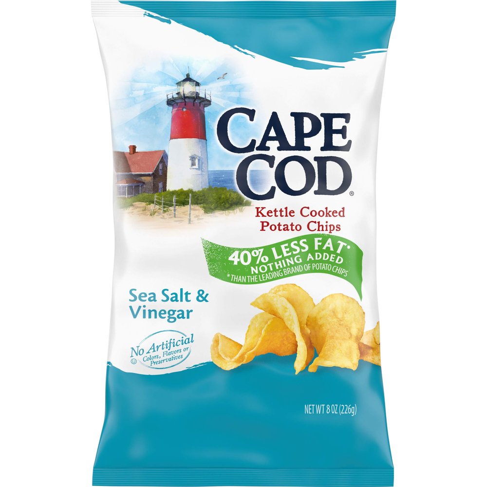 Cape Cod Potato Chips, Less Fat Sea Salt & Vinegar Kettle Cooked Chips, 8 Ounce