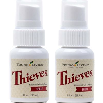 Young Living Thieves Spray | 1 oz | Portable Cleaner Spray, Formulated with Water & Alcohol, Ideal for Travel Essentials & Home; Fits in Backpack, Luggage, or Purse | 2 Pack