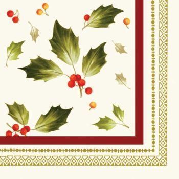 1 X Joyful Poinsettia 3-Ply Beverage Napkins 16 Per Pack