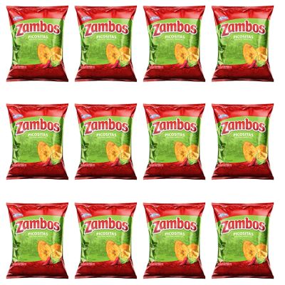 Zambos Plantain Chips: Spicy with Chili,Lime and Salt (Tajaditas de Pltano con Chile + Limn y Sal) Crunchy with spicy taste that many like | Salvajes del Trpico | 5.46 ounces (155grams) 12 pack