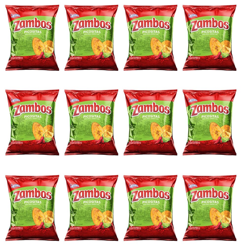 Zambos Plantain Chips: Spicy with Chili,Lime and Salt (Tajaditas de Pltano con Chile + Limn y Sal) Crunchy with spicy taste that many like | Salvajes del Trpico | 5.46 ounces (155grams) 12 pack