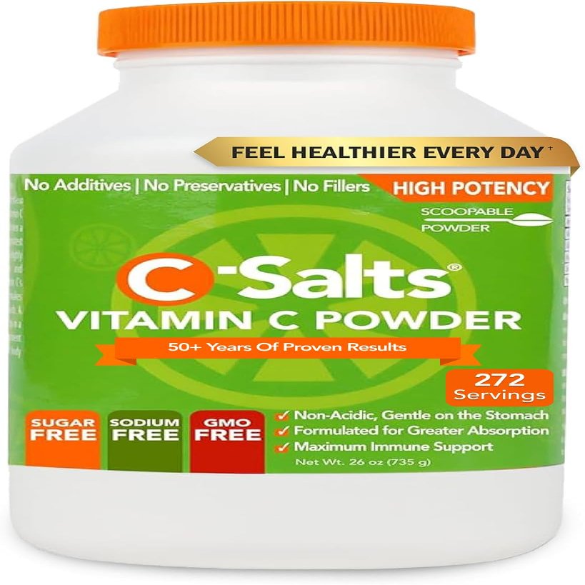 C-Salts Vitamin C Powder - 100% Pure Buffered Ascorbic Acid Powder for Daily Immune Support - Stomach-Friendly Organic Vegan Non-GMO Sugar-Free - 272 Servings 4000mg Per Serving - Original, 26oz