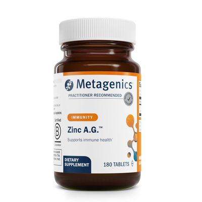 Metagenics Zinc A.G. - Highly Absorbable Zinc with Arginine & Glycine Chelates - Supports Immune Function, Bone Health, Skin & Energy Metabolism - Non-GMO & Gluten-Free - 180 Tablets