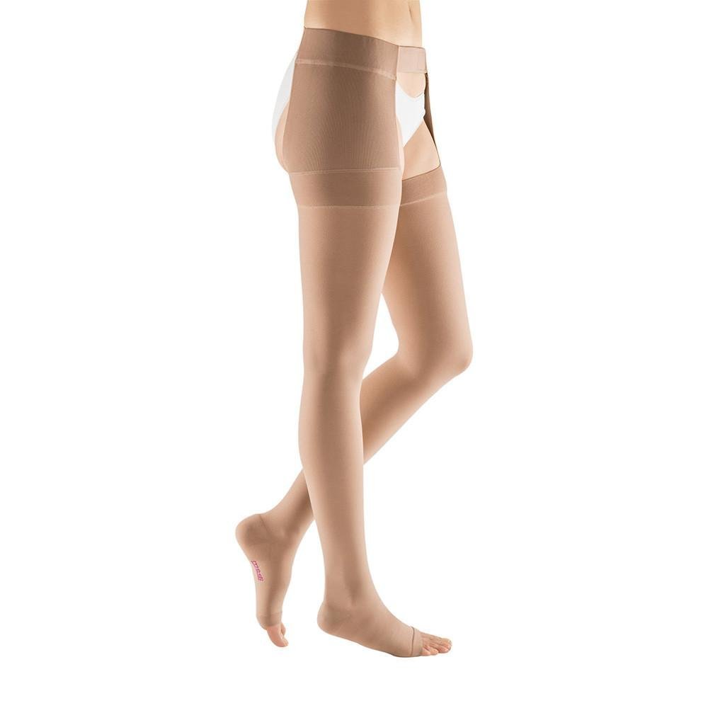 Mediven Plus 20-30 mmHg Thigh High OT w/ Waist Attachment : Right Leg Beige Size VII