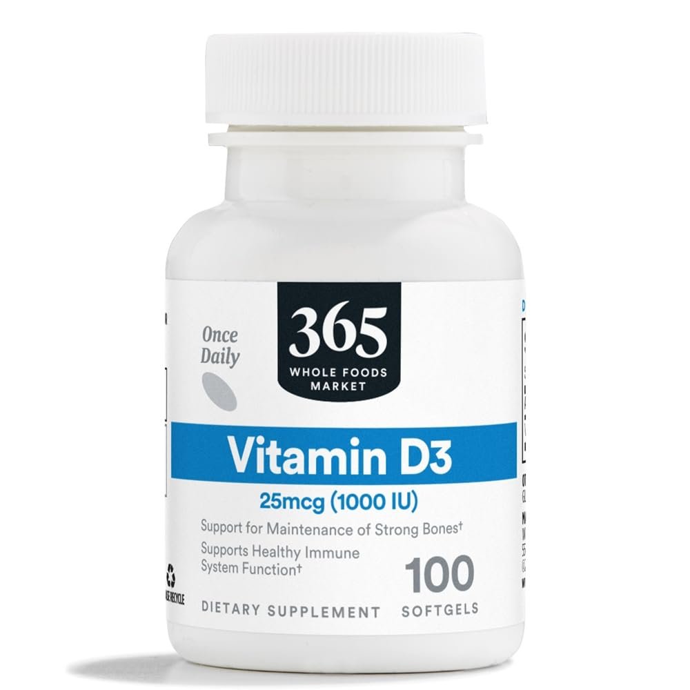 365 by Whole Foods Market, Vitamin D3 Softgels, 1000 IU, 100 CT