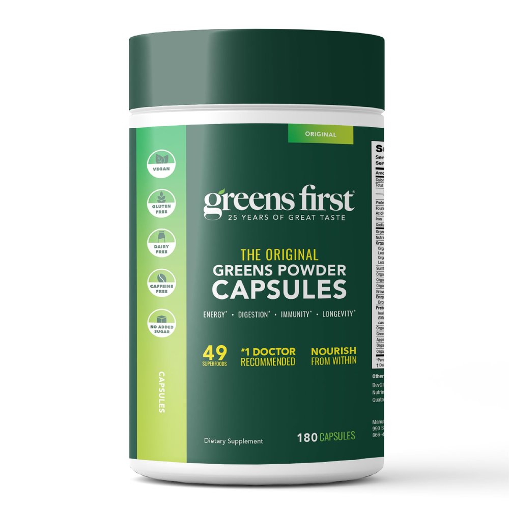 Greens First Phytonutrient Capsules - 49 Antioxidant-Rich Superfoods with Organic Fruits & Veggies, Prebiotics, Probiotics, and Digestive Enzymes - 180 Capsules