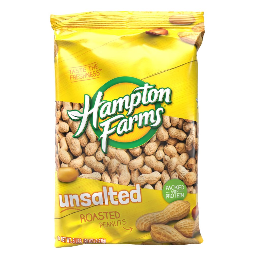 Hampton Farms - USA Grown All-Natural - Fancy Roasted In-Shell Unsalted Peanuts - 5 lb. Bag