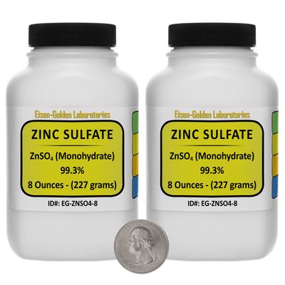Zinc Sulfate [ZnSO4] 99.3% ACS Grade Powder 1 Lb in Two Space-Saver Bottles