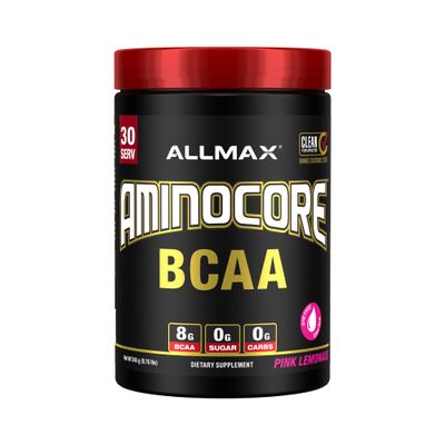 ALLMAX AMINOCORE BCAA Powder for Workout Muscle Recovery & Increased Endurance - Sugar Free, No Fillers 8.18 Grams Bcaas Amino Acids, B Vitamins for Women and Men - 30 Servings | Pink Lemonade, 345g