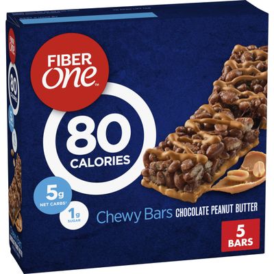 Fiber One 80 Calorie Chewy Bars, Chocolate Peanut Butter, Snack Bars, 5 Ct, 4.1 oz