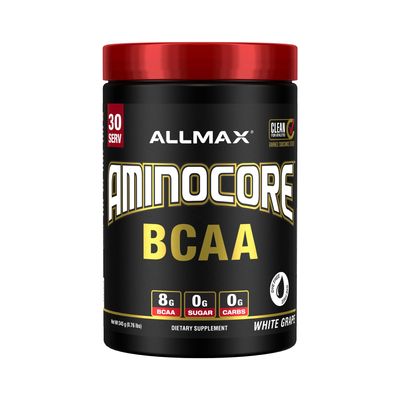 ALLMAX AMINOCORE BCAA Powder for Workout Muscle Recovery & Increased Endurance - Sugar Free, No Fillers 8.18 Grams Bcaas Amino Acids, B Vitamins for Women and Men - 30 Servings | White Grape, 345g