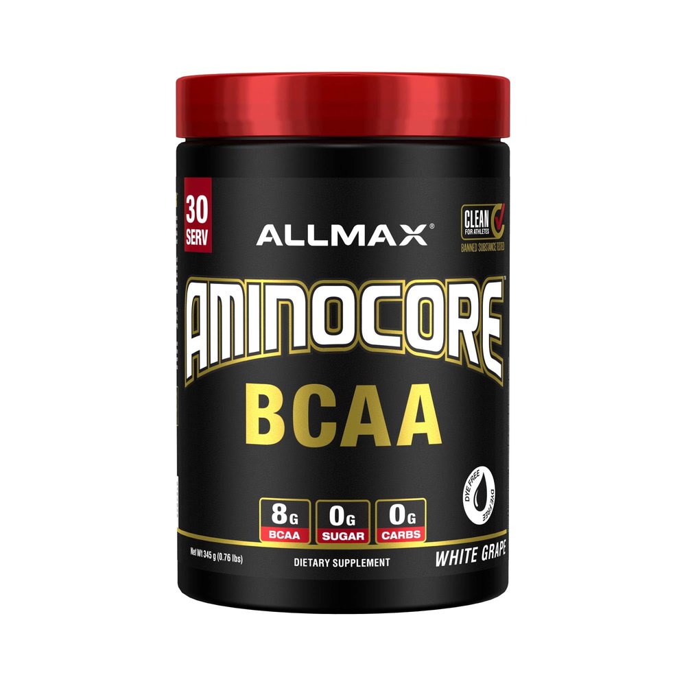 ALLMAX AMINOCORE BCAA Powder for Workout Muscle Recovery & Increased Endurance - Sugar Free, No Fillers 8.18 Grams Bcaas Amino Acids, B Vitamins for Women and Men - 30 Servings | White Grape, 345g
