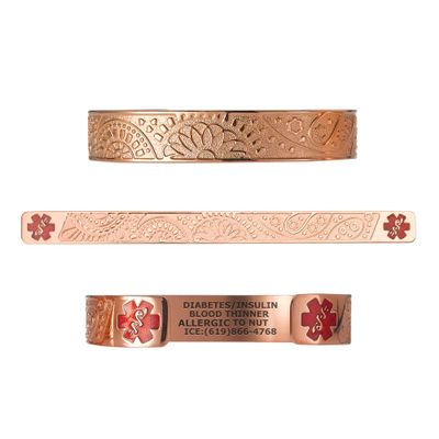 Divoti Custom Engraved Medical Alert ID Bracelets for Women, Fancy Paisley w/6" Cuff(fits 6.5-8.0")-PVD Rose Gold/TP Red