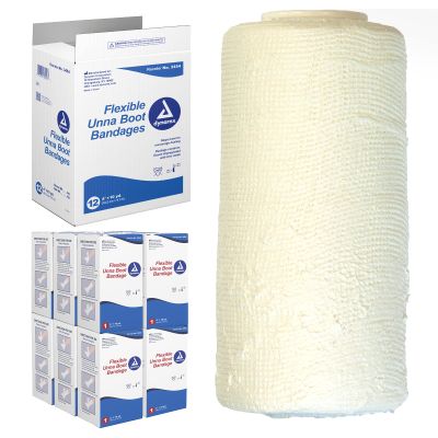 Dynarex Unna Boot Bandage, Individually Packaged, Provides Customized Compression, with Zinc Oxide, Soft Cast, 4 x 10 Yards, 1 Case of 12 Bandages (Packaging May Vary)