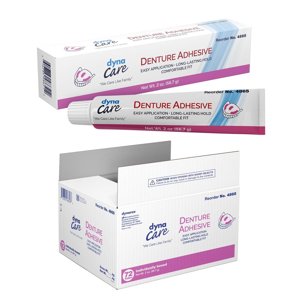 Dynarex Denture Adhesive - Easy to Dispense & Apply - Long-Lasting & Secure Hold - Comfortable Fit - Mint Flavored Denture Adhesive Cream - 2 Oz Tube