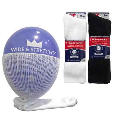4 Pairs of Extra Wide Diabetic Socks, Mid/Over The Calf Medical Swollen Feet Socks (Black/White)