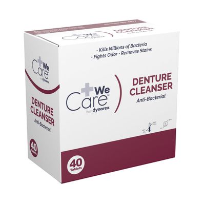 Dynarex Denture Cleanser Tablets - Reduce Odors & Stains - Individually Wrapped, Peppermint Denture Cleaning Tablets - 40 Per Box, Case of 24 Boxes