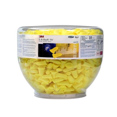 3M Ear Plugs, 500 Pair/Refill Bottle for One Touch Dispenser, E-A-Rsoft FX 391-1012, Uncorded, Disposable Foam Earplugs, Noise Reduction Rating NRR 33, Drilling, Grinding, Machining, Sawing, Welding