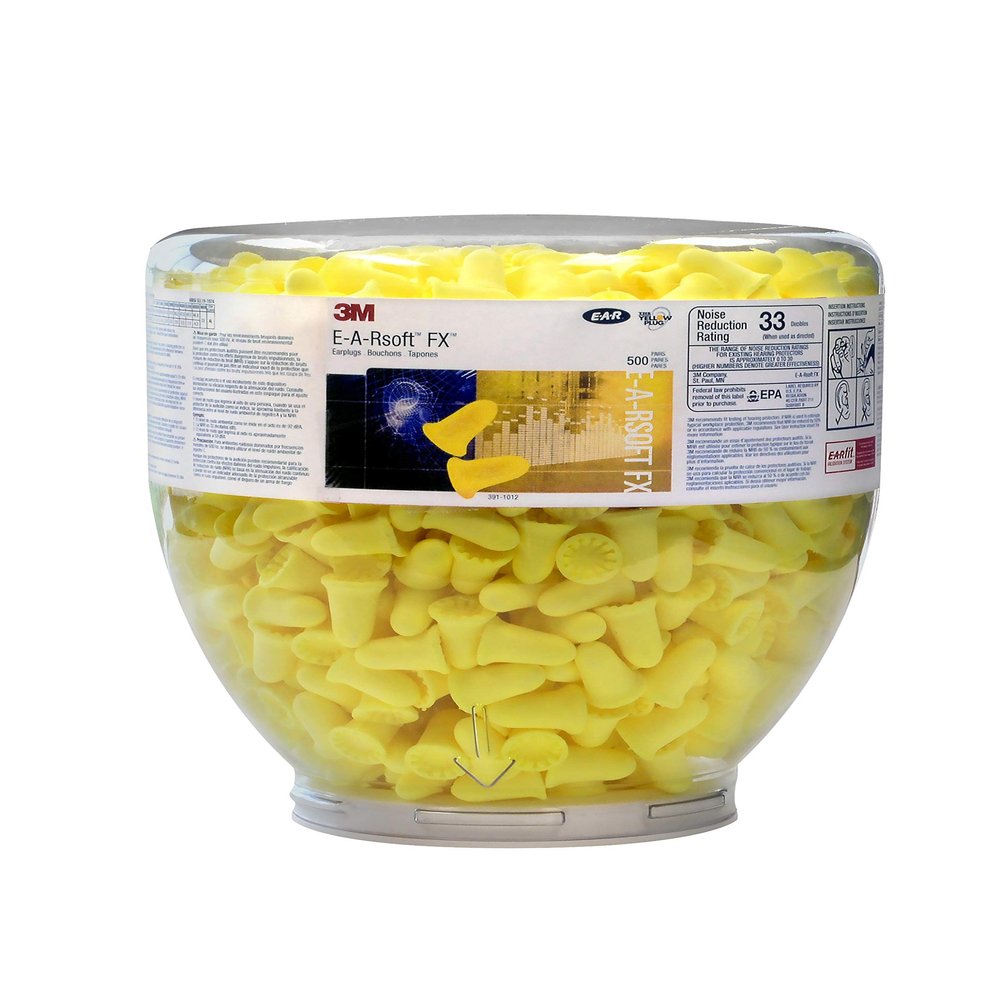 3M Ear Plugs, 500 Pair/Refill Bottle for One Touch Dispenser, E-A-Rsoft FX 391-1012, Uncorded, Disposable Foam Earplugs, Noise Reduction Rating NRR 33, Drilling, Grinding, Machining, Sawing, Welding