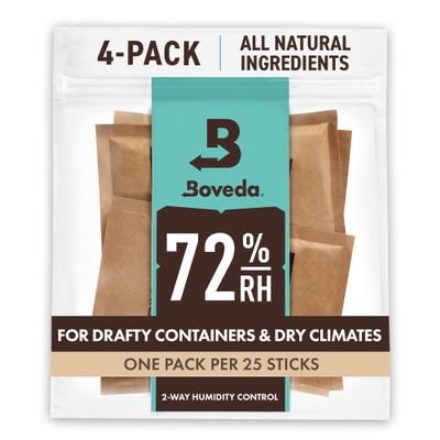 Boveda 72% Two-Way Humidity Control Packs For Wood Humidifier Boxes Size 60 4 Pack Moisture Absorbers Humidifier Packs Hydration Packets in Resealable Bag