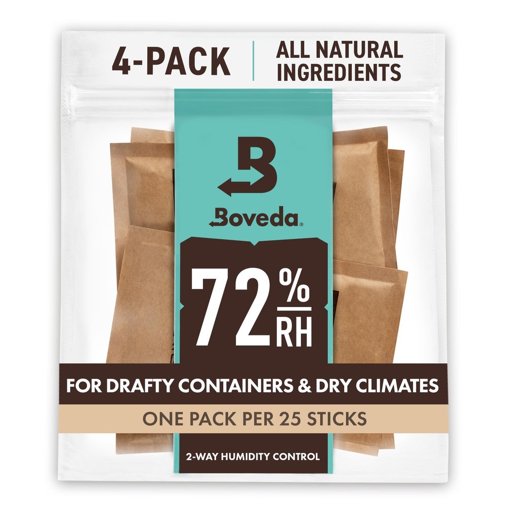 Boveda 72% Two-Way Humidity Control Packs For Wood Humidifier Boxes Size 60 4 Pack Moisture Absorbers Humidifier Packs Hydration Packets in Resealable Bag
