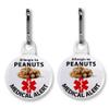 ALLERGIC TO PEANUTS Medical Alert Pair of 1 inch White Zipper Pull Charms view 1