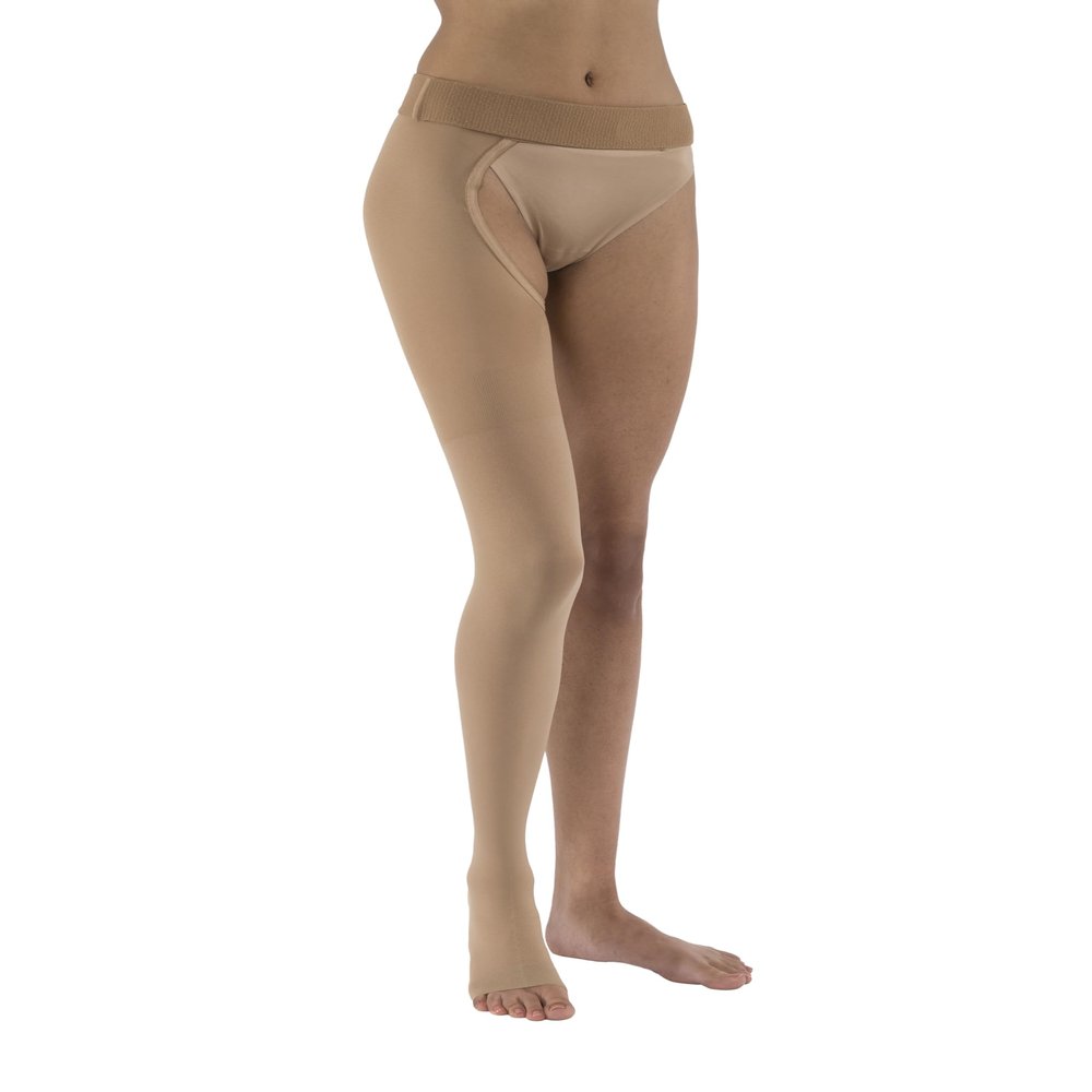 JOBST Relief Graduated Compression Stockings 20-30mmHg - Comfortable Unisex Design - Right Chap, Open Toe, Beige, Medium
