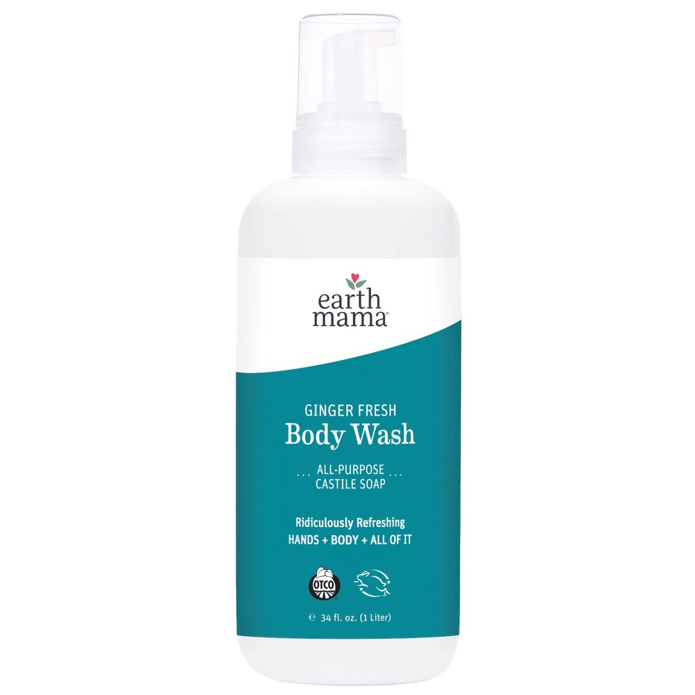 Earth Mama Ginger Fresh Hand & Body Wash | Foaming Hand Soap Refill, Castile Soap Liquid Made with Organic Coconut Oil, Shea Butter, Calendula & Aloe, 34 fl oz