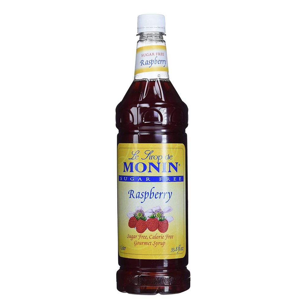 Monin - Sugar Free Raspberry Syrup, Sweet and Tart, Great for Cocktails and Lemonades, Gluten-Free, Non-GMO (1 Liter)