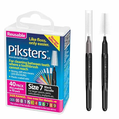 Piksters Interdental Brushes, 40 pk, Size 7, Interdental Tooth Brush for Extra Large Gaps, Gum Soft Bristles for Plaque Removal, Safe for Braces