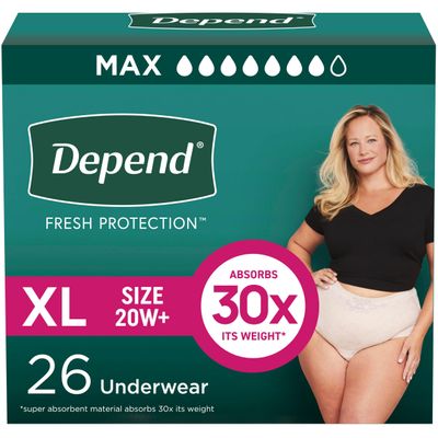 Depend Fresh Protection Adult Diapers, Incontinence & Postpartum Bladder Leak Underwear for Women, Disposable, Maximum, Extra-Large, Blush, 26 Count, Packaging May Vary