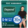 Depend Fresh Protection Adult Diapers, Incontinence Underwear for Men, Disposable, Maximum, Small/Medium, Grey, 32 Count, Packaging May Vary view 1